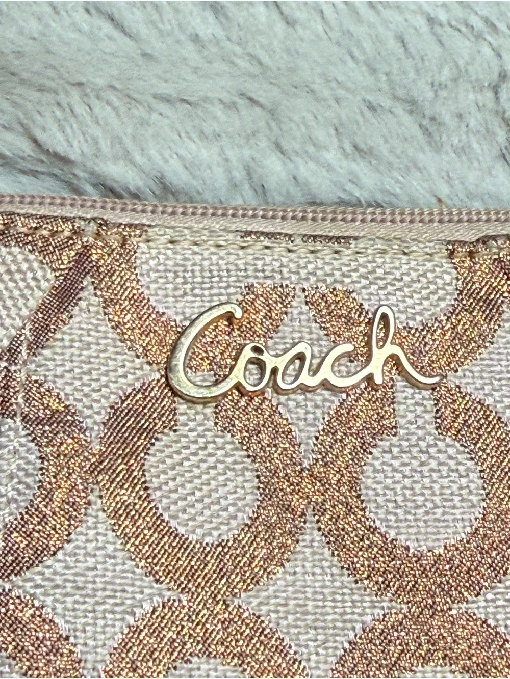 Coach Rose Gold Metallic Signature Wristlet